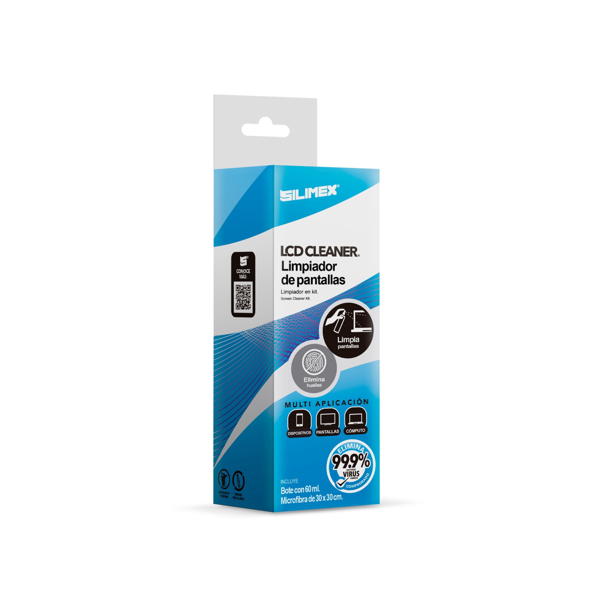 Kit para Limpieza de Pantallas, Silimex LCD Cleaner de 60 ML con Microfibra, caja con 12 piezas.